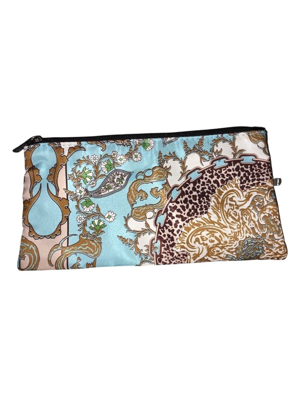 Women's Modella Cosmetic Makeup Bag Zip Up Blue Brown Leopard Chain Floral